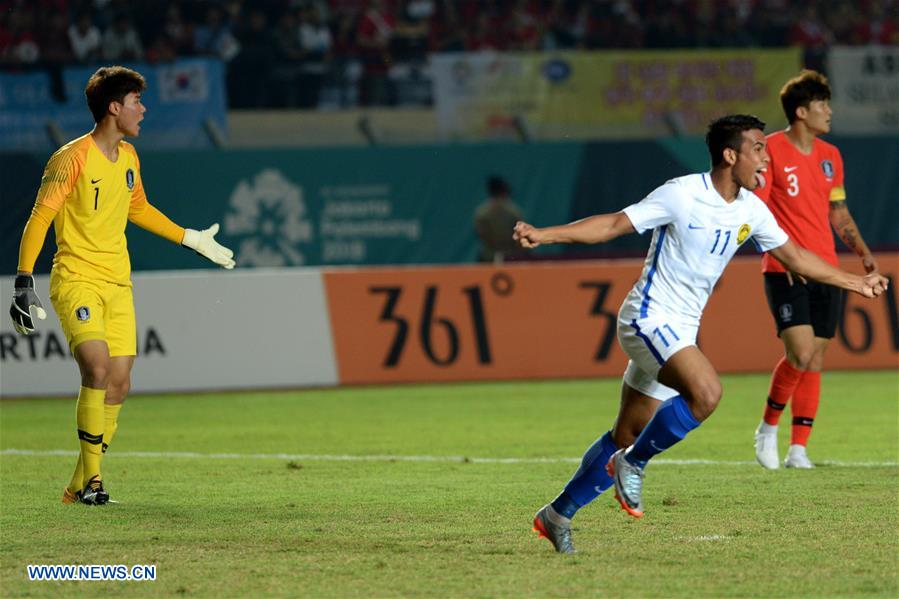 (SP)INDONESIA-BANDUNG-ASIAN GAMES 2018-MEN&rsquo;S FOOTBALL MATCH-MALAYSIA VS SOUTH KOREA