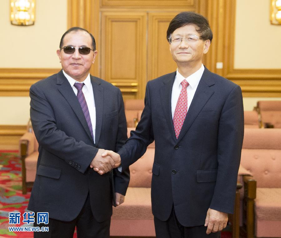 9月5日，中共中央政治局委員、中央政法委書記孟建柱在北京會見秘魯最高法院院長維克托&middot;盧卡斯&middot;蒂科納。 新華社記者 黃敬文 攝 
