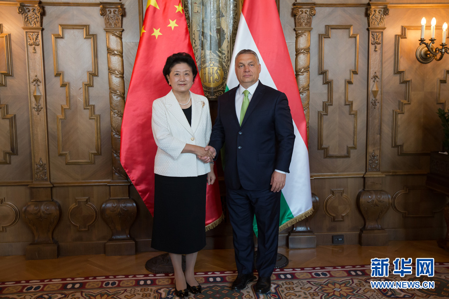  6月21日，國(guó)務(wù)院副總理劉延?xùn)|（左）在匈牙利布達(dá)佩斯國(guó)會(huì)大廈會(huì)見(jiàn)匈牙利總理歐爾班。 新華社發(fā)（弗爾季&middot;奧蒂洛攝）