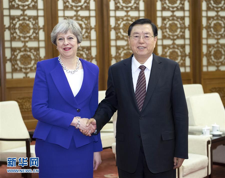 2月1日，全國人大常委會委員長張德江在北京人民大會堂會見英國首相特雷莎&middot;梅。新華社記者 李濤 攝