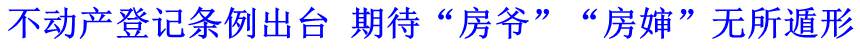 不動產(chǎn)登記條例出臺 期待&ldquo;房爺&rdquo;&ldquo;房嬸&rdquo;無所遁形