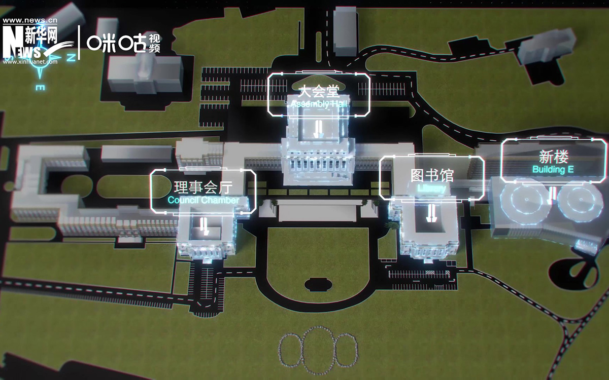 萬國宮整個(gè)建筑群呈&ldquo;品&rdquo;字形，擁有34間會(huì)議廳