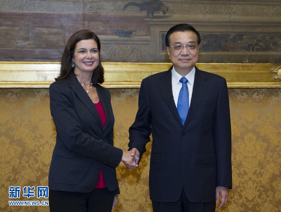 10月15日，中國國務院總理李克強在羅馬會見意大利眾議長博爾德里尼。 新華社記者王曄攝