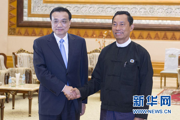 11月14日，國務(wù)院總理李克強(qiáng)在內(nèi)比都會(huì)見緬甸聯(lián)邦議會(huì)議長兼人民院議長吳瑞曼。新華社記者王曄攝