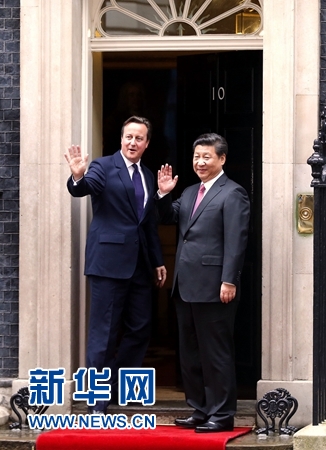 10月21日，國家主席習(xí)近平在倫敦唐寧街首相府同英國首相卡梅倫舉行會談。 新華社記者 鞠鵬 攝 