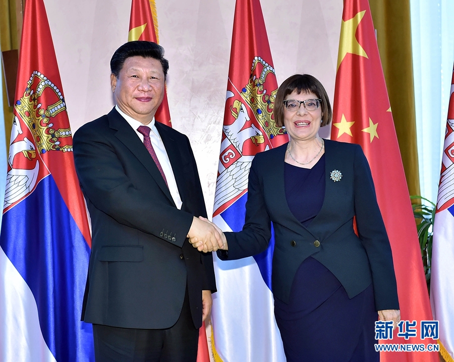 6月18日，國家主席習(xí)近平在貝爾格萊德會見塞爾維亞國民議會議長戈伊科維奇。 新華社記者李濤攝
