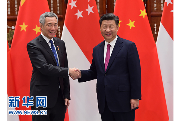 9月2日，國家主席習(xí)近平在杭州會(huì)見新加坡總理李顯龍。新華社記者張鐸攝