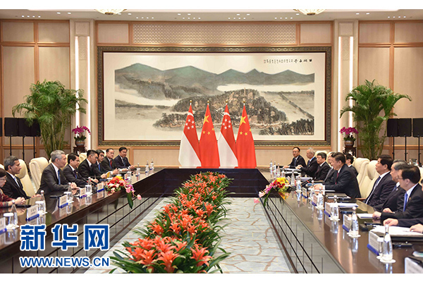 9月2日，國家主席習(xí)近平在杭州會(huì)見新加坡總理李顯龍。新華社記者張鐸攝