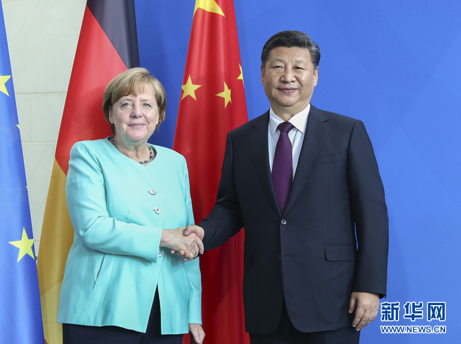 7月5日，國(guó)家主席習(xí)近平在柏林同德國(guó)總理默克爾舉行會(huì)談。新華社記者謝環(huán)馳攝