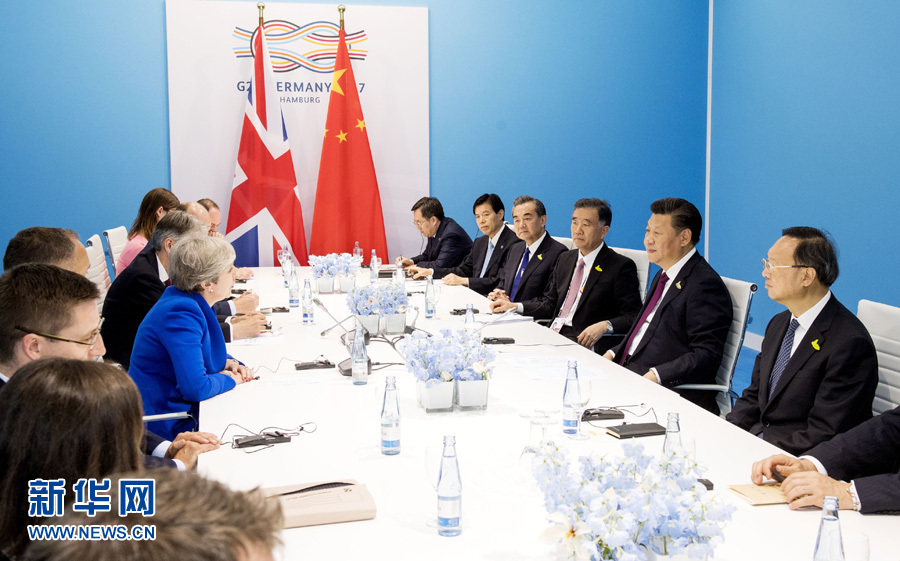7月7日，國家主席習近平在漢堡會見英國首相特雷莎&middot;梅。 新華社記者李學仁 攝