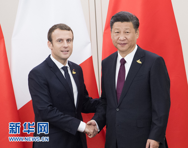 7月8日，國(guó)家主席習(xí)近平在漢堡會(huì)見法國(guó)總統(tǒng)馬克龍。新華社記者 李學(xué)仁 攝