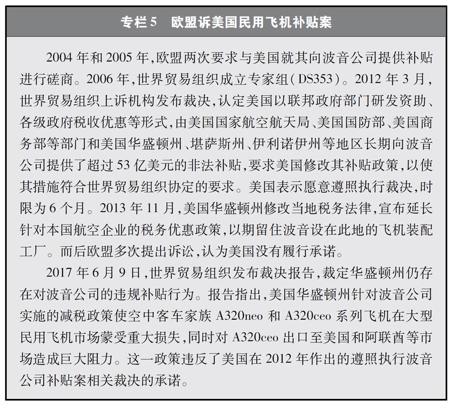 （圖表）[&ldquo;中美經(jīng)貿(mào)摩擦&rdquo;白皮書]專欄5 歐盟訴美國民用飛機(jī)補(bǔ)貼案